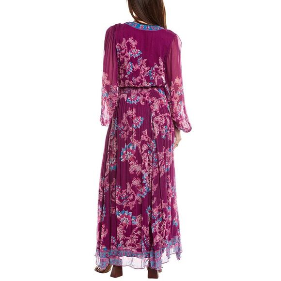 Hemant & Nandita Womens Chiffon Maxi Dress, Purple - Picture 2 of 3